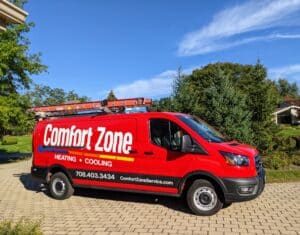 Comfort Zone Service work van providing air conditioning services in Mokena, IL.