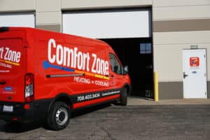 Comfort Zone Service van providing water heater services in Mokena, IL.