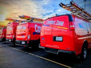 Comfort Zone Service work trucks providing heating services in Mokena, IL.